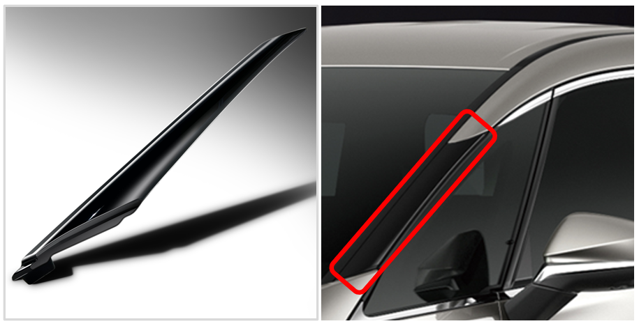 In-mold coated A-pillar components and their installation positions (located on both sides of the windshield)