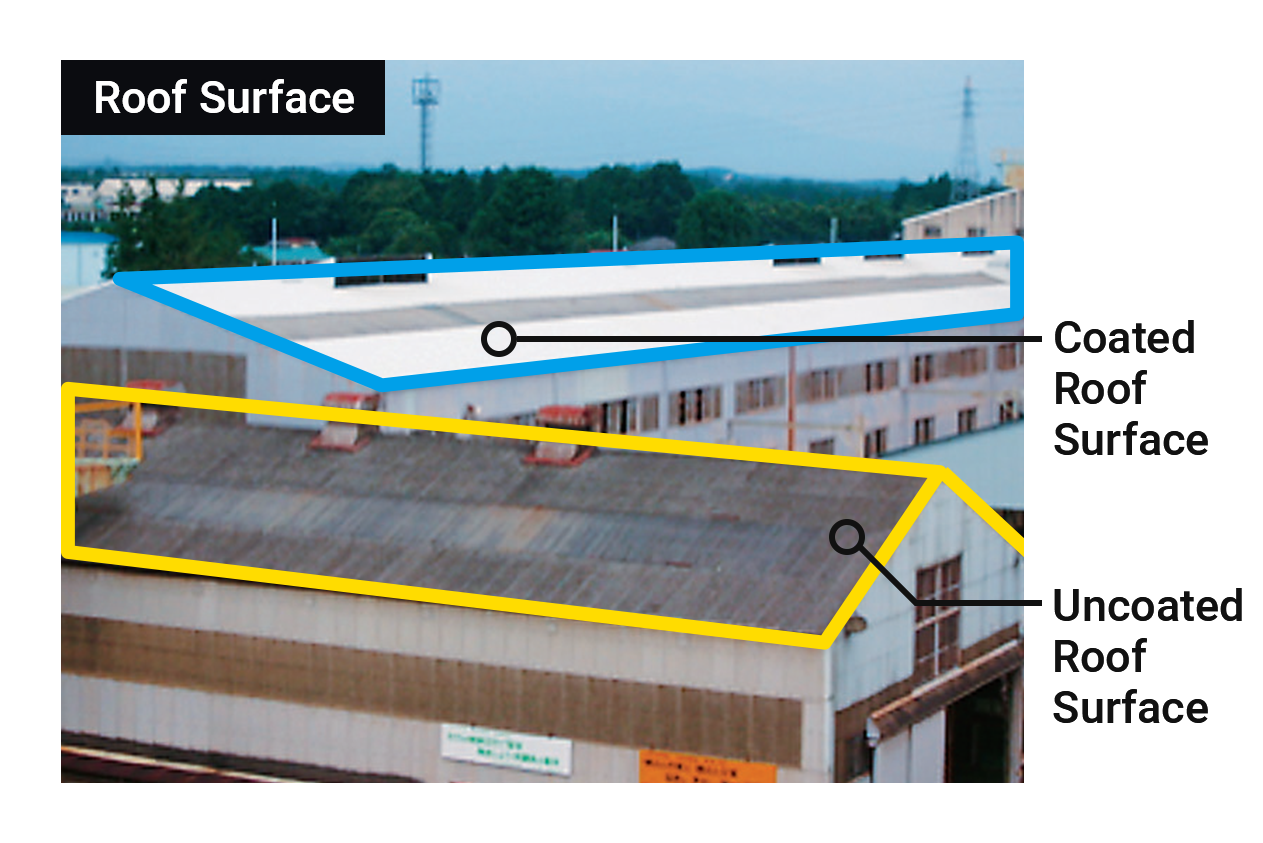 Photo: Coated Roof Surface & Uncoated Roof Surface