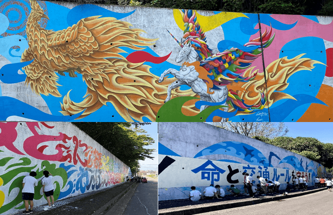 Murals created by students of Kaikake Junior High School in Hannan, Osaka